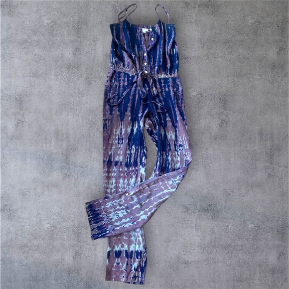 TAMARA CATZ 100% Silk Chiffon Tie Dyed Jumpsuit Straight Leg Blue/Viole…Boho - Picture 11 of 12